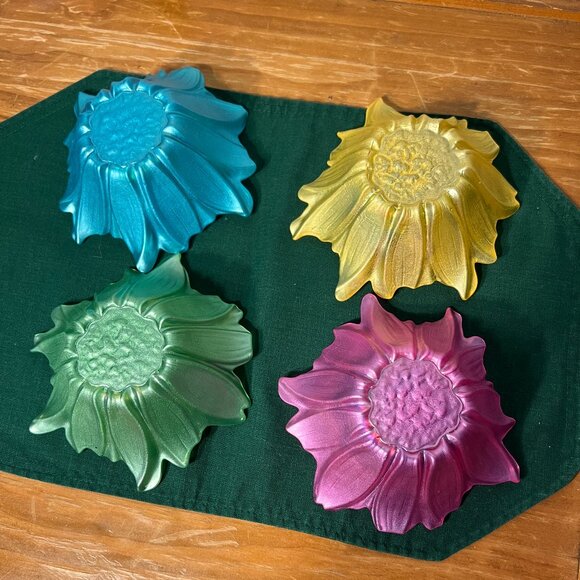 Handmade Turkey Akcam Iridescent Frosted Glass Flower Bowls Candle Holders - Picture 9 of 9